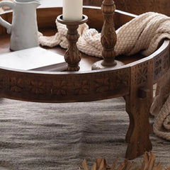 Handmade Solid Hard Wood Round Chakki Grinder Table B11