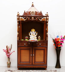 Large Sized Handmade Solid Wood Home Temple In Brown