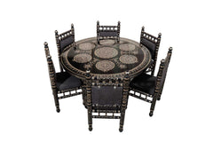 Heritage Indian Hand Carved Painted 6 Chairs Dining Set Round