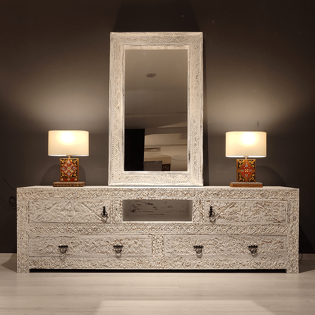Indian Hand Carved Solid Wooden TV Unit 15