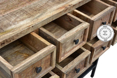 Industrial Indian Solid Wood Console Chest Of Drawers Metal Legs Natural