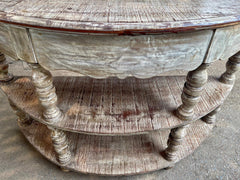 French Arched Hand Carved Solid Wood Console Hall Table Rustic White