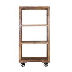 Astoria 3 Open Shelf Industrial Solid Wood Rolling Bookcase