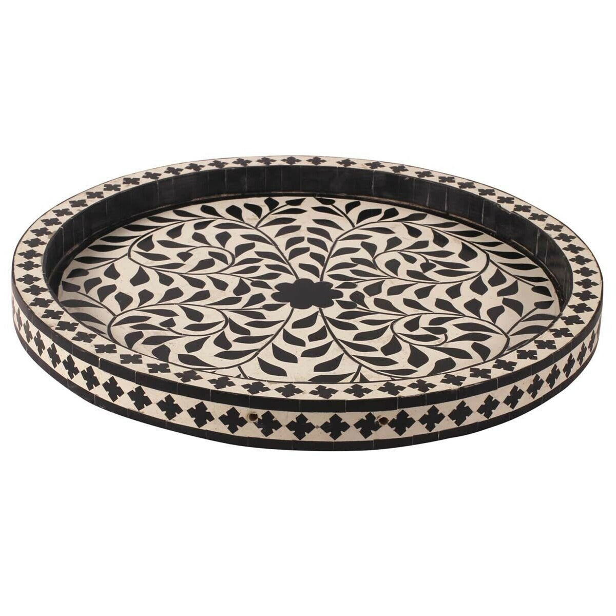 Maaya Bone Inlay Serving Tray - Floral Design Black 35x35x4cm