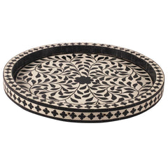 Maaya Bone Inlay Serving Tray - Floral Design Black 35x35x4cm