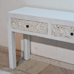 Hand Carved Solid Wood 2 Drawers Console Hall Table 51