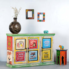 Retro Hand Painted Wooden Sideboard In Multicolor