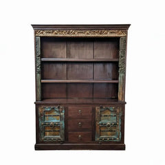Indian Antique Vintage Hand Carved Solid Wood Bookshelf Cabinet B61
