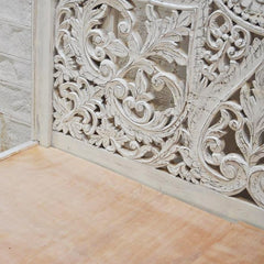 Dynasty Hand Carved Indian Solid Wooden Kerri Bed Frame White