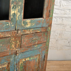 Antique Vintage Rustic Wooden Glass Cupboard Multicolour