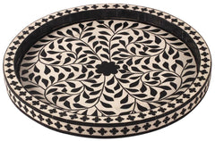 Maaya Bone Inlay Serving Tray - Floral Design Black 35x35x4cm