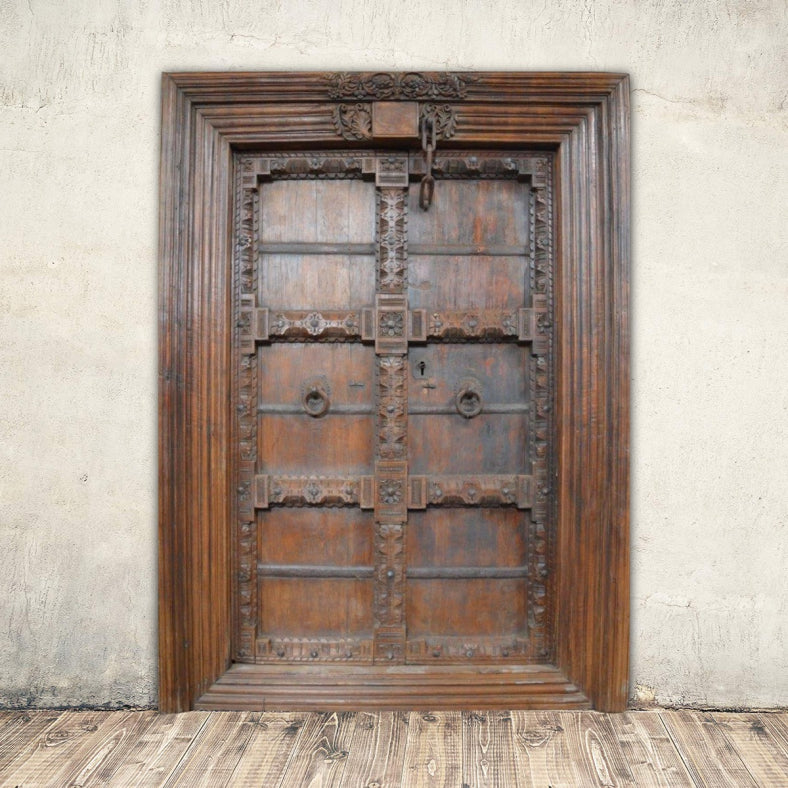 Indian Vintage Antique Hand Carved Solid Wood Door 74