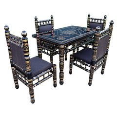 Heritage Indian Hand Carved Painted 4 Chairs Dining Set