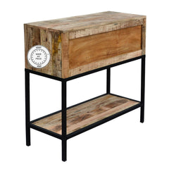 Industrial Indian Solid Wood Console Chest Of Drawers Metal Legs Natural