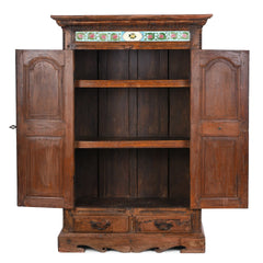 Antique Indian Hand Carved Solid Wood Almirah Cabinet Wardrobe 02