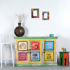 Retro Hand Painted Wooden Sideboard In Multicolor