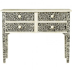 Maaya Bone Inlay Console Hall Table Black and White Floral