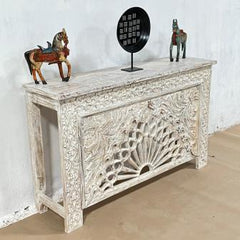 Indian Handmade Carved Solid Hard Wood Oriental Style Console Hall Table 150x40x90Cm