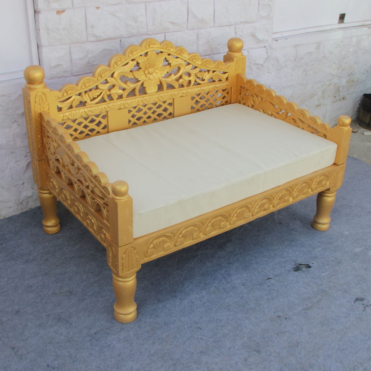 Mughal Garden Hand Carved Balinese Daybed Golden