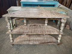 French Arched Hand Carved Solid Wood Console Hall Table Rustic White