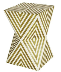 Maaya Bone Inlay drum Side Table Yellow Geometric