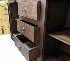 Indian Antique Vintage Hand Carved Solid Wood Bookshelf Cabinet B61