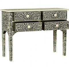 Maaya Bone Inlay Console Hall Table Black and White Floral