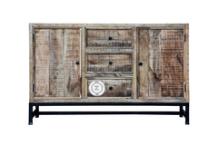 Industrial Indian Solid Mango Wood Sideboard Natural Metal legs