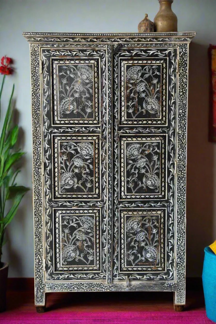 Avani Indian Hand Painted Solid Wood Cabinet Wardrobe MulticolorD68