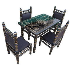 Heritage Indian Hand Carved Painted 4 Chairs Dining Set