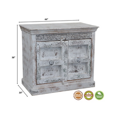Indian Handmade Solid Wood Old Door Carved Cabinet