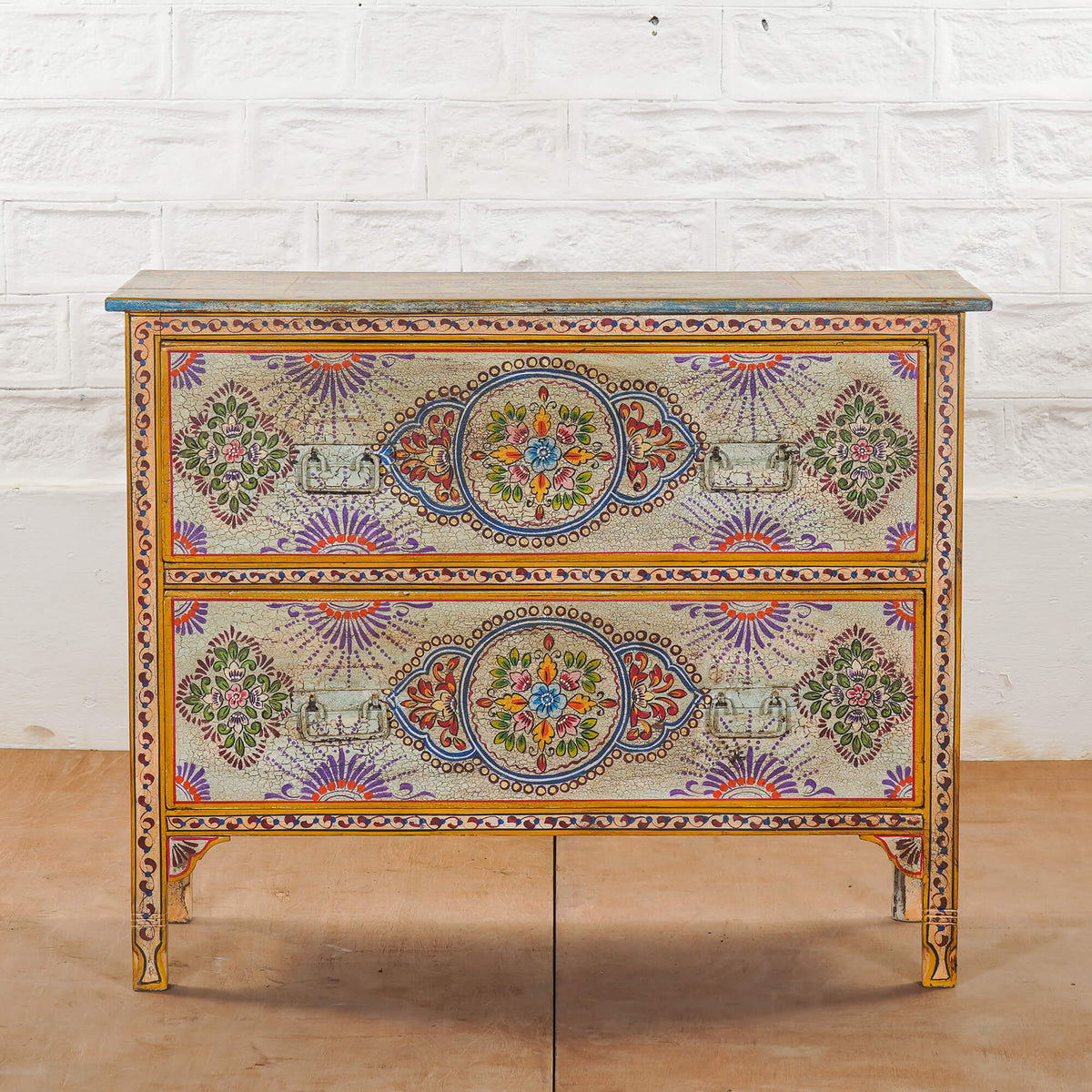 Pandora Hand Painted Indian Solid Wood Chest Of Drawer Dresser Multicolour