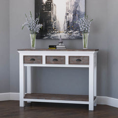 Danville Modern Teak and Solid Wood 3 Drawer Console Hall Table