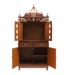 Large Sized Handmade Solid Wood Home Temple In Brown