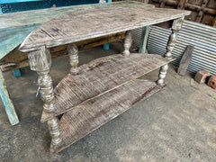 French Arched Hand Carved Solid Wood Console Hall Table Rustic White