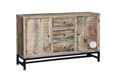 Industrial Indian Solid Mango Wood Sideboard Natural Metal legs