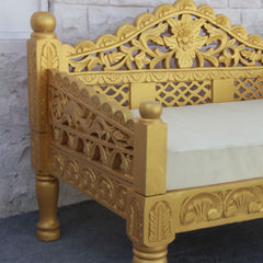 Mughal Garden Hand Carved Balinese Daybed Golden