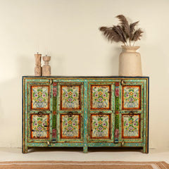 Pandora Indian Floral Hand Painted Solid Wood Sideboard