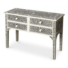 Maaya Bone Inlay Console Hall Table Black and White Floral