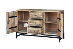 Industrial Indian Solid Mango Wood Sideboard Natural Metal legs