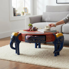 Indian Elephant Hand Painted Solid Wood Coffee Table C168