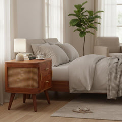 Rattan Elegance Series Solid Wood Cane Bedsides Table B3
