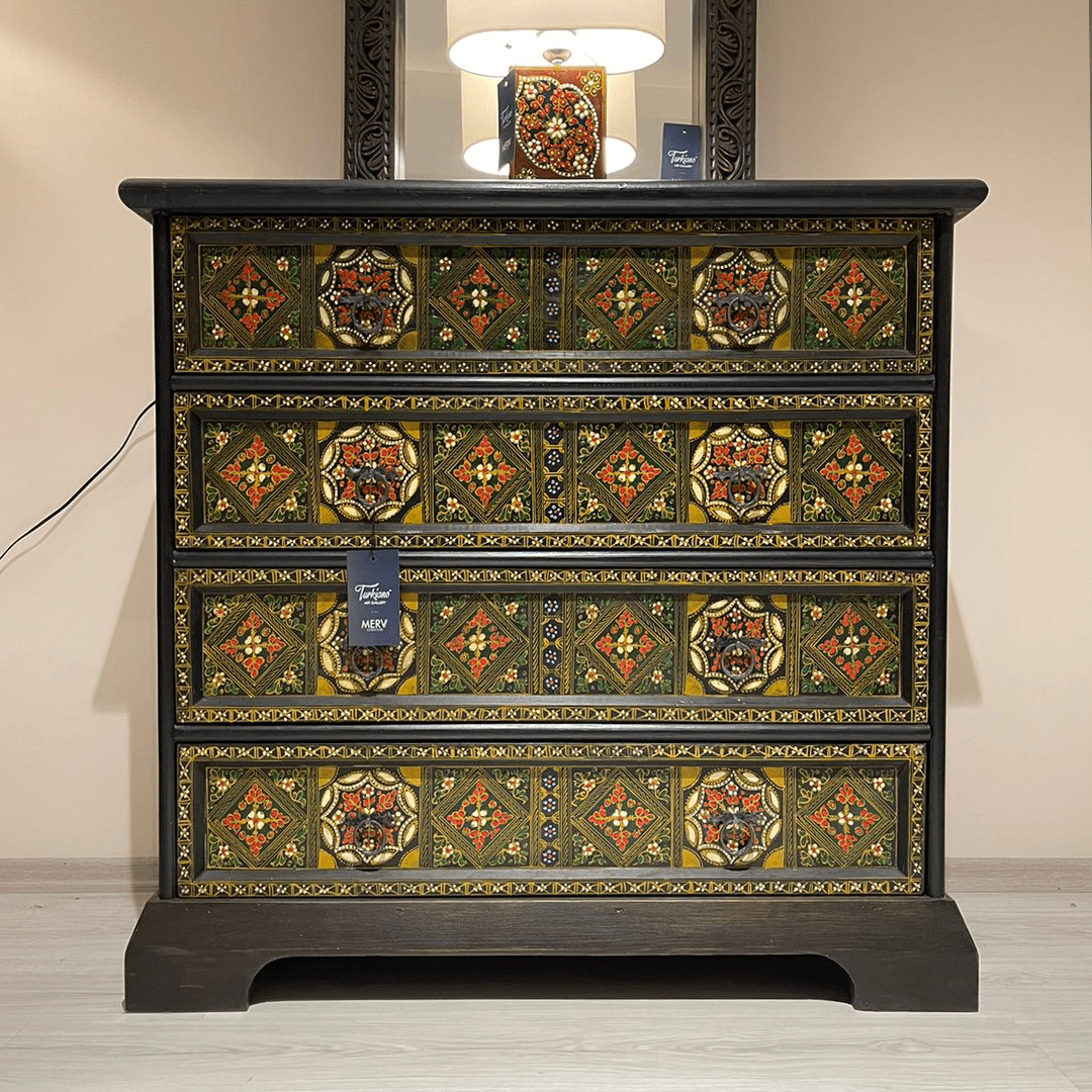 Mughal Hand Painted Solid Wood Chest of Drawers D19