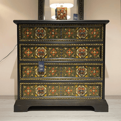 Mughal Hand Painted Solid Wood Chest of Drawers D19