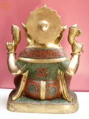 Indian Lord Ganesha Handmade Brass Statue With Inlay Work