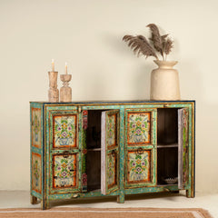 Pandora Indian Floral Hand Painted Solid Wood Sideboard