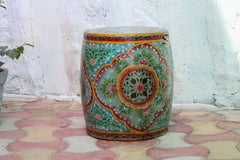Indian Hand Painted Solid Wood Drum Coffee Table C148