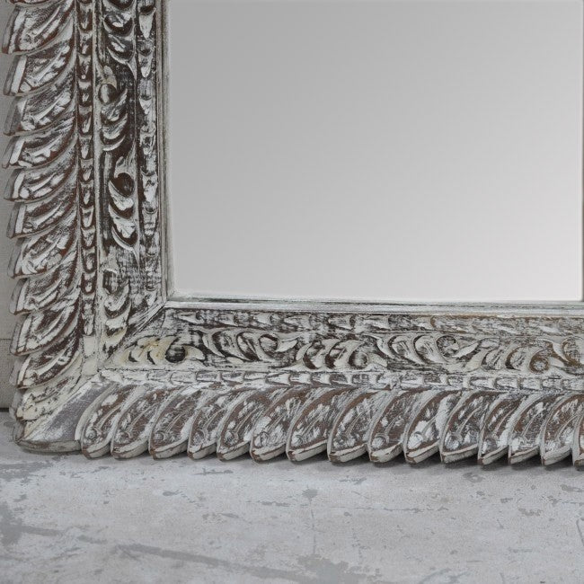 Mehrab Indian Hand Carved Mirror Arched Globe Wooden Wall Decor 93x6x73cm Grey  -  