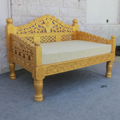 Mughal Garden Hand Carved Balinese Daybed Golden