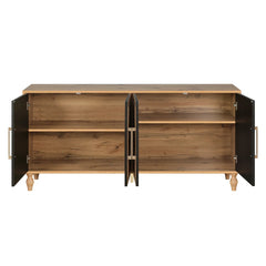 Indian Handmade Solid Wood Carved 4 Doors Sideboard Natural